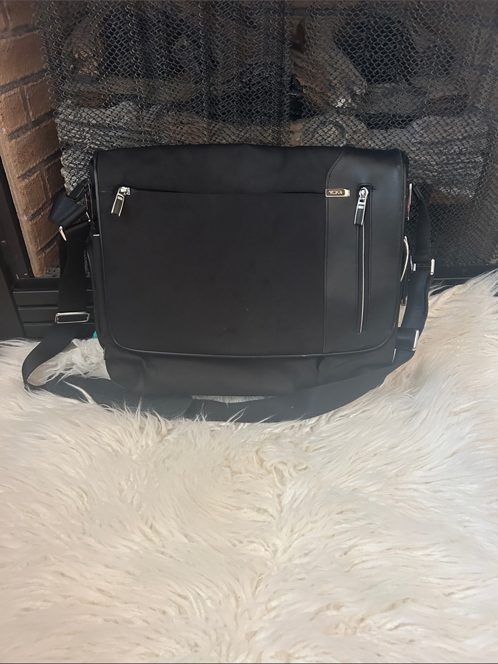 Tumi Black Nylon & Leather Messenger Bag